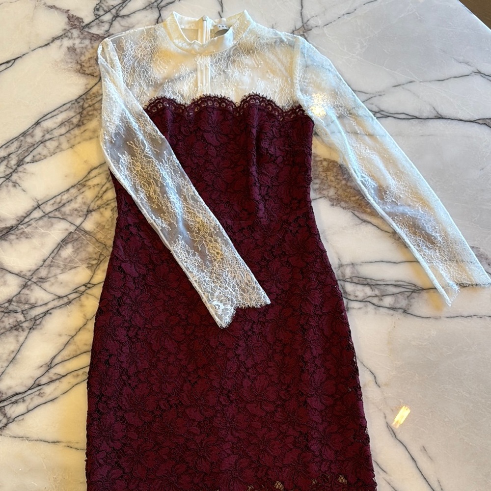 Elegant Lace Dress in Burgundy and White